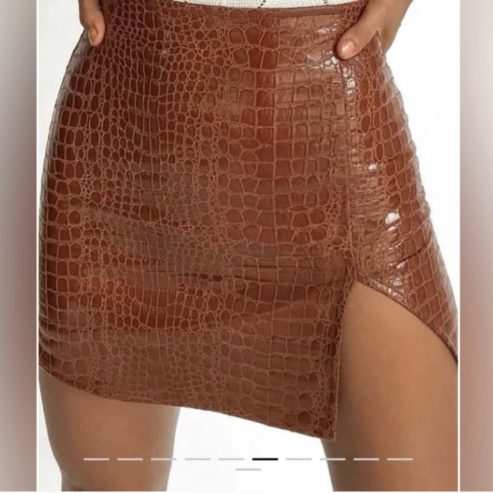 Princess Polly motel wren Brown faux croc Mini Skirt